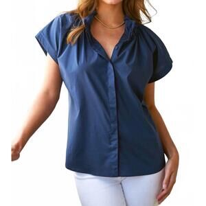 NEW FINLEY jenny poplin silky top in navy
